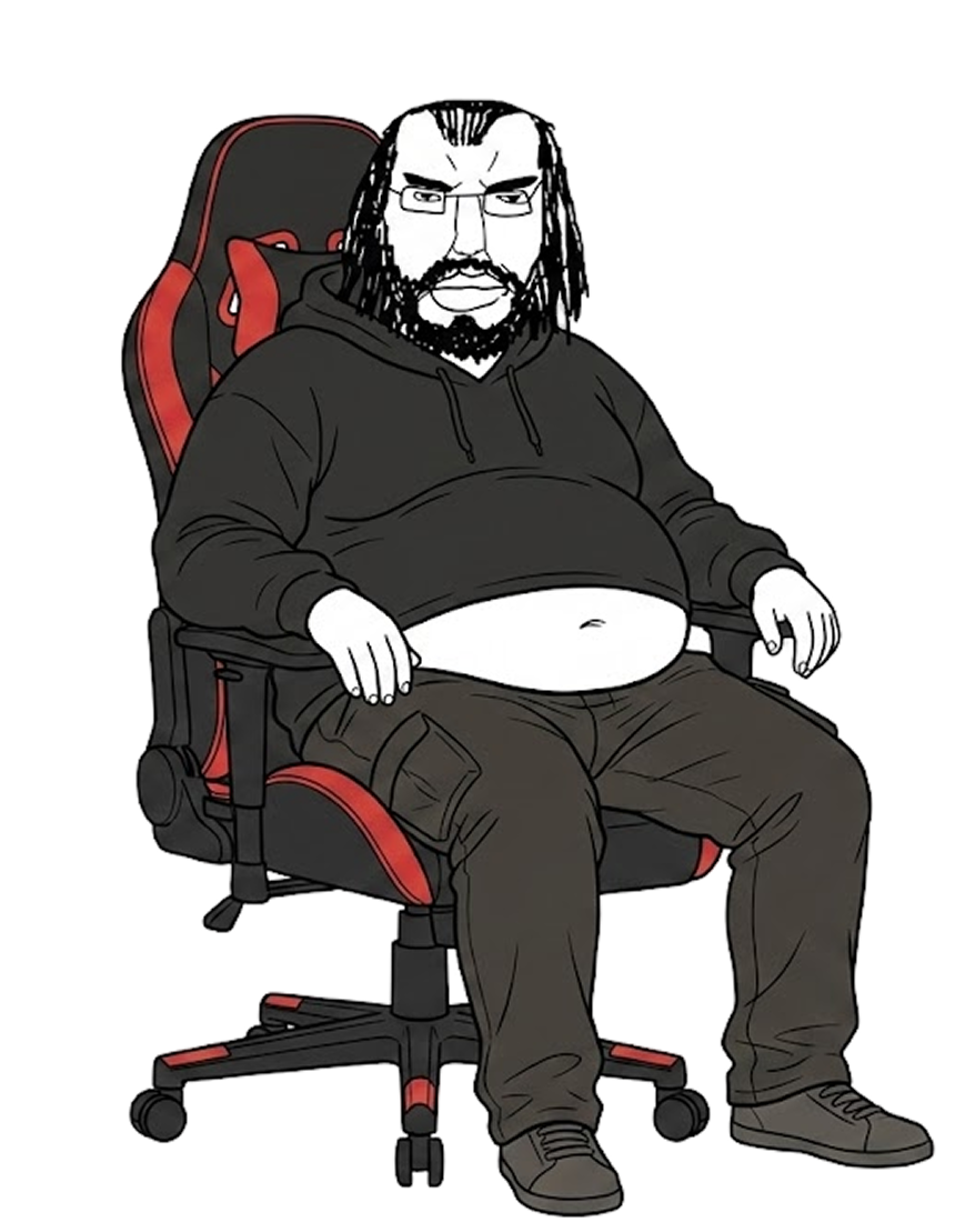 The Buzzwoorder in his gaming chair surrounded by buzzwords